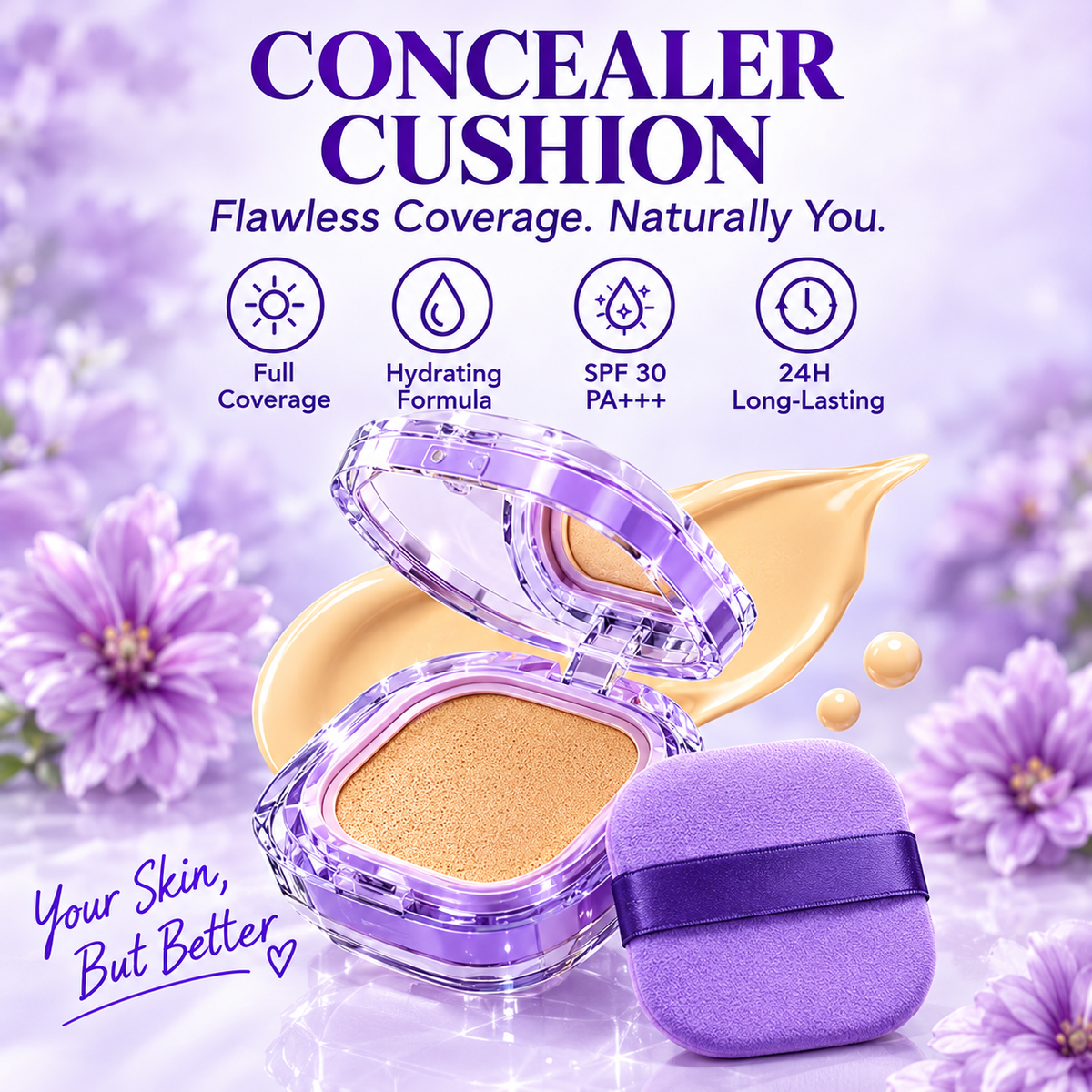 Full Coverage Concealer Cream | 24H Long Lasting Waterproof Concealer with Puff | Lightweight Flawless Concealer for Acne Dark Spots Under Eye