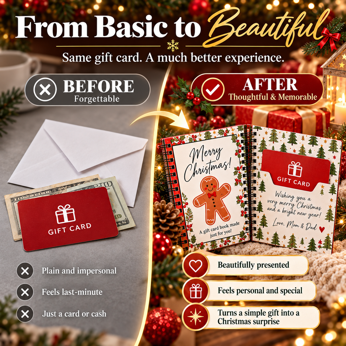 🎄📚Christmas Gift Card Book - 🎁Surprises On Every Page📚Hardcover & Durability Line