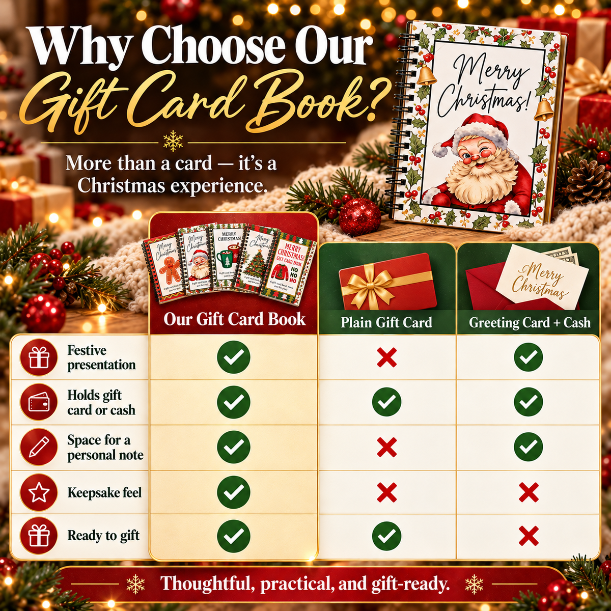 🎄📚Christmas Gift Card Book - 🎁Surprises On Every Page📚Hardcover & Durability Line