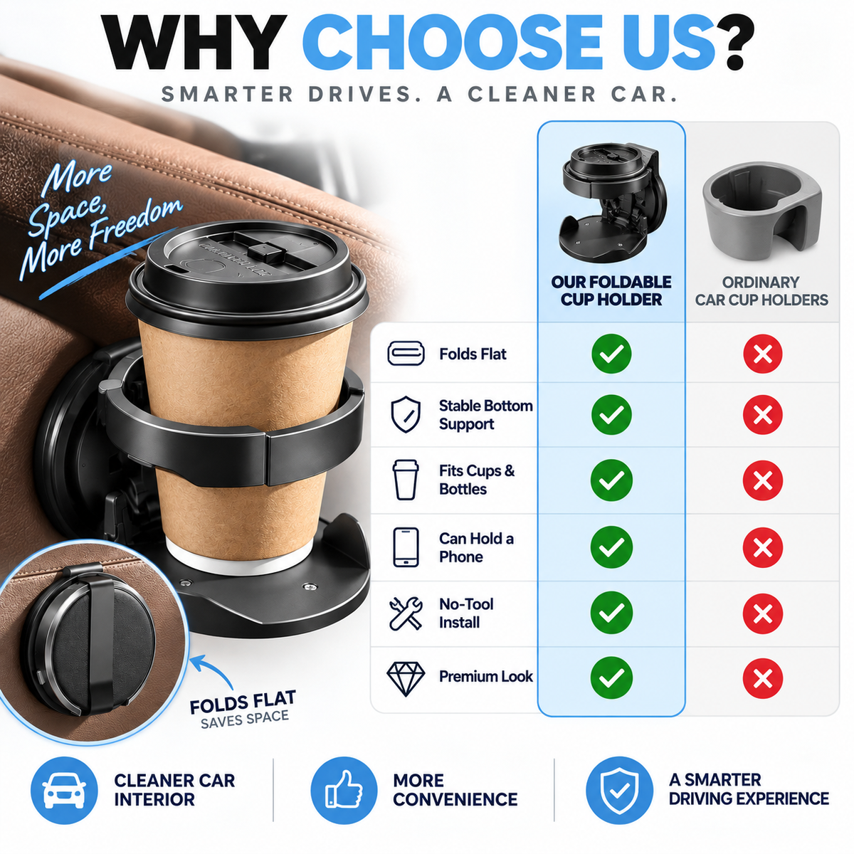 📢📢Drinks rolling all over your car?🔥🔥 ⏰Must-have for road trips & commutes,Car Seat Headrest Cup Holder with Hooks