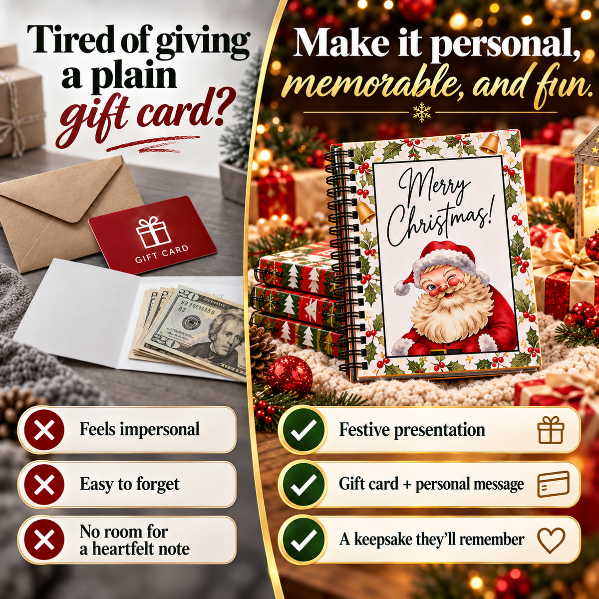 🎄📚Christmas Gift Card Book - 🎁Surprises On Every Page📚Hardcover & Durability Line