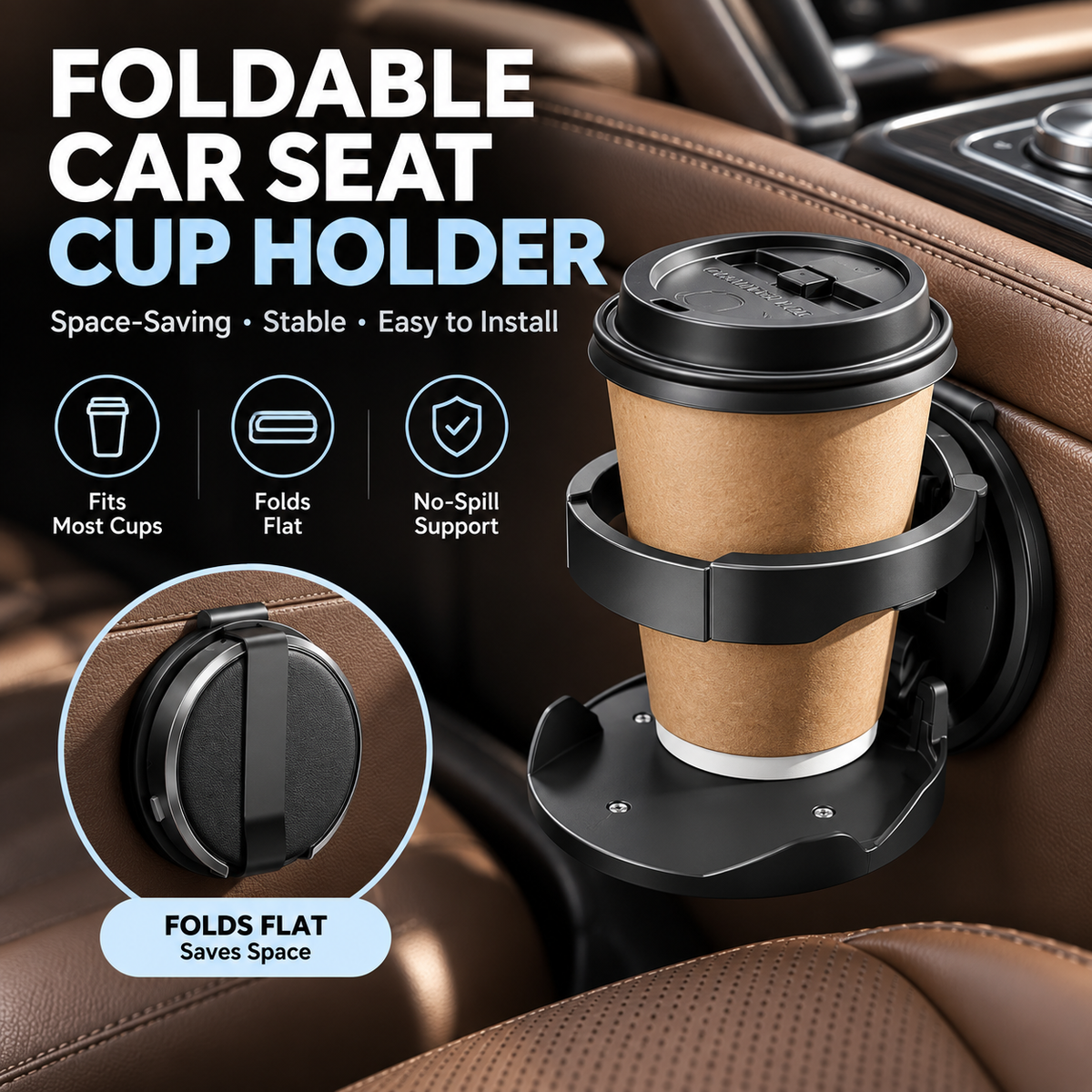 📢📢Drinks rolling all over your car?🔥🔥 ⏰Must-have for road trips & commutes,Car Seat Headrest Cup Holder with Hooks