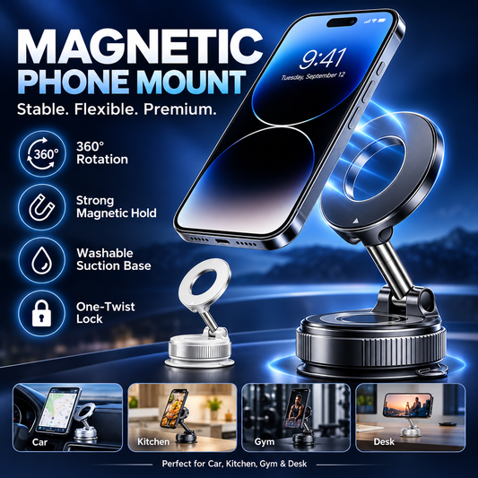 💥 Stop Fumbling Mid-Drive | Stable Magnetic Car Mount,🧲 One-Twist Lock | 360° Rotatable Magnetic Phone Mount