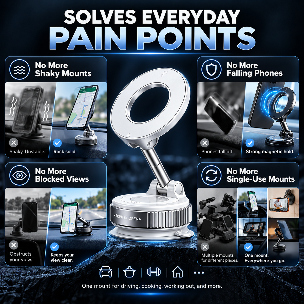 💥 Stop Fumbling Mid-Drive | Stable Magnetic Car Mount,🧲 One-Twist Lock | 360° Rotatable Magnetic Phone Mount