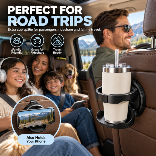 📢📢Drinks rolling all over your car?🔥🔥 ⏰Must-have for road trips & commutes,Car Seat Headrest Cup Holder with Hooks
